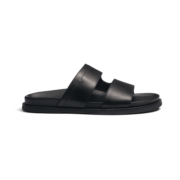 Mule Anatomique Double V [homme cuir veau lisse noir]