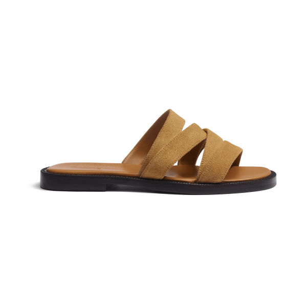 Mule Double V [femme cuir veau velours beachnut]